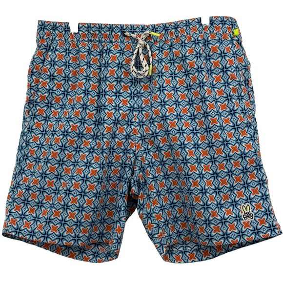 Psycho Bunny Other - Psycho Bunny Men's Blue Orange Swim Trunks Mesh Lined Drawstring Size Large L
